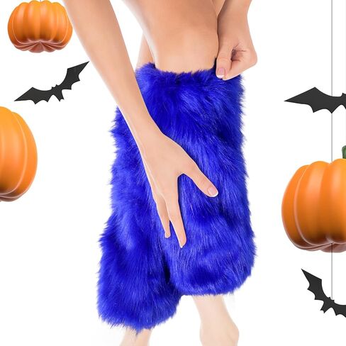 Adult Blue Plush Long Boots Cover Blue Fuzzy Leg Warmers Faux Fur Halloween Accessories for Halloween Theme Event Holiday Party in Saudi Arabia