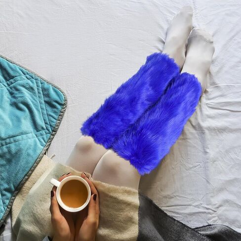 Adult Blue Plush Long Boots Cover Blue Fuzzy Leg Warmers Faux Fur Halloween Accessories for Halloween Theme Event Holiday Party in Saudi Arabia