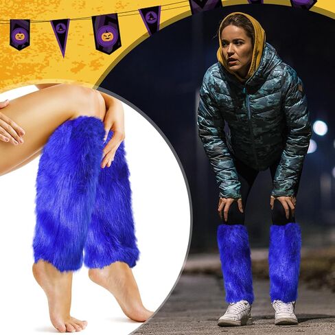 Adult Blue Plush Long Boots Cover Blue Fuzzy Leg Warmers Faux Fur Halloween Accessories for Halloween Theme Event Holiday Party in Saudi Arabia