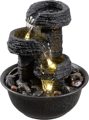 نافورة سطح الطاولة على طراز روك مع ضوء LED - ميزة شلال داخلي لديكور المنزل أو المكتب، نافورة مياه مريحة لسطح المكتب من Zen in Kuwait