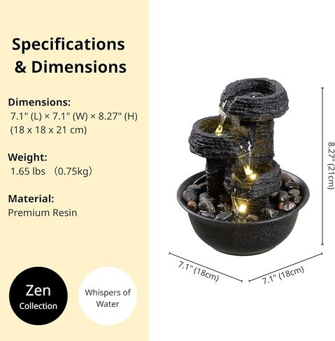 نافورة سطح الطاولة على طراز روك مع ضوء LED - ميزة شلال داخلي لديكور المنزل أو المكتب، نافورة مياه مريحة لسطح المكتب من Zen in Kuwait