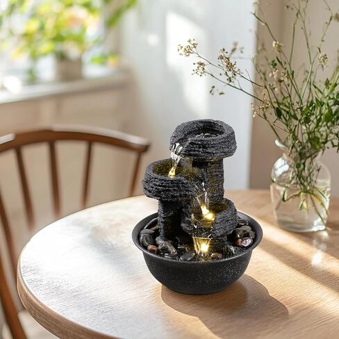 نافورة سطح الطاولة على طراز روك مع ضوء LED - ميزة شلال داخلي لديكور المنزل أو المكتب، نافورة مياه مريحة لسطح المكتب من Zen in Kuwait