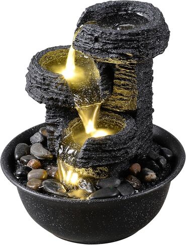 نافورة سطح الطاولة على طراز روك مع ضوء LED - ميزة شلال داخلي لديكور المنزل أو المكتب، نافورة مياه مريحة لسطح المكتب من Zen in Kuwait