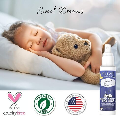 NUVO WELLNESS Pillow Spray for Kids - Room, Linen & Deep Sleep Spray Made with Therapeutic Essential Oils - Lavender, Chamomile & Orange Blend - (3.3oz) in Saudi Arabia