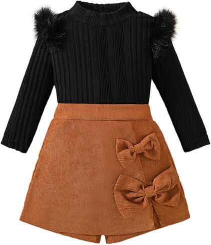 Toddler Girl Plaid Outfits Knit Ribbed Tops Fashion Plaid Skirt Shorts Set Fall Winter Dress in Saudi Arabia