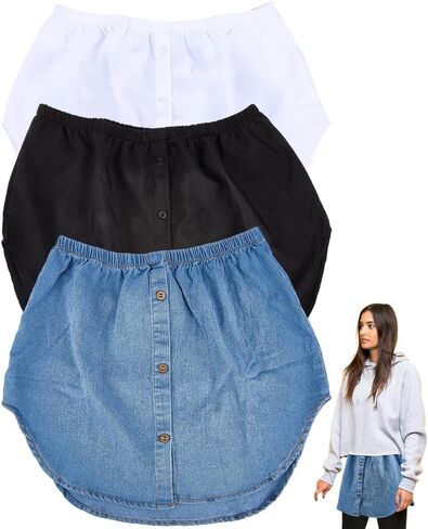 3Pcs 3 Colors Adjustable Shirt Extender Elastic Half Length Slips Layering Removable Underskirt with Buttons Polyester Faux Top Lower Sweep Skirts Extenders for Women Leggings Under Clothes in Saudi Arabia