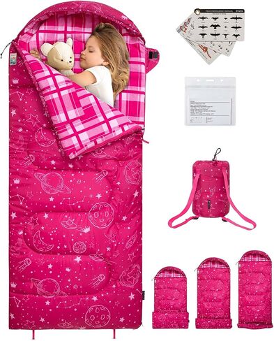 KingCamp Kids 45°F Sleeping Bag, Flannel Lined Cold Weather 3-4 Season Youth Sleeping Bag for Boys & Girls, Fits Children up to 5ft 5in Tall, Water Repellent Lightweight & Compact for Camping in Kuwait