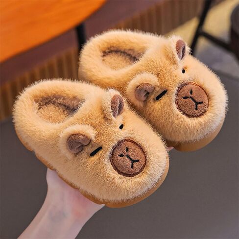 romansong Cozy Capybara Plush House Slippers, Soft Fuzzy Indoor Footwear, Cartoon Animal Design for Girls, Available in Brown and Kahki in Saudi Arabia