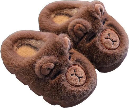 romansong Cozy Capybara Plush House Slippers, Soft Fuzzy Indoor Footwear, Cartoon Animal Design for Girls, Available in Brown and Kahki in Saudi Arabia