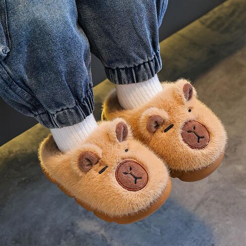 romansong Cozy Capybara Plush House Slippers, Soft Fuzzy Indoor Footwear, Cartoon Animal Design for Girls, Available in Brown and Kahki in Saudi Arabia