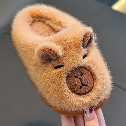 romansong Cozy Capybara Plush House Slippers, Soft Fuzzy Indoor Footwear, Cartoon Animal Design for Girls, Available in Brown and Kahki in Saudi Arabia