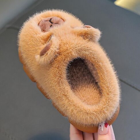 romansong Cozy Capybara Plush House Slippers, Soft Fuzzy Indoor Footwear, Cartoon Animal Design for Girls, Available in Brown and Kahki in Saudi Arabia