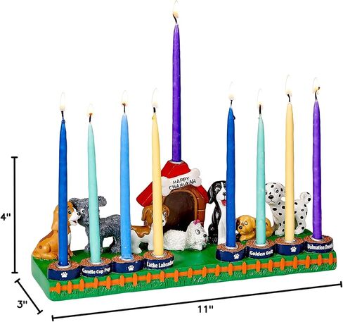 عشاق الكلاب Menorah بواسطة Rite Lite | شمعدان كلب راتينج مثير وملون متعدد الألوان مرسومة يدويًا! هدايا هانوكا تصميم غريب الأطوار | حفلة العيد اليهودية تفضل حامل الشموع مهرجان الأضواء 11 بوصة L in Saudi Arabia