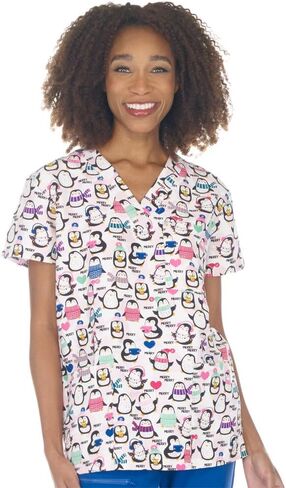 Ladies V-Neck Christmas Scrub Top - Cozy Mittens in Saudi Arabia