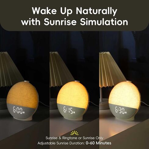 Sunrise Alarm Clock with Sound Machine, Natural Wake Up Light with Night Light, 30 Sleep Sounds, White Noise Machine Alarm Clocks for Bedrooms, Heavy Sleepers in Saudi Arabia