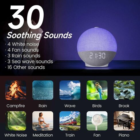 Sunrise Alarm Clock with Sound Machine, Natural Wake Up Light with Night Light, 30 Sleep Sounds, White Noise Machine Alarm Clocks for Bedrooms, Heavy Sleepers in Saudi Arabia