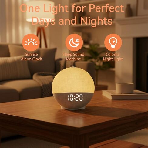 Sunrise Alarm Clock with Sound Machine, Natural Wake Up Light with Night Light, 30 Sleep Sounds, White Noise Machine Alarm Clocks for Bedrooms, Heavy Sleepers in Saudi Arabia
