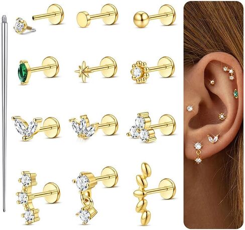 ORAZIO 16G 18G Flat Back Stud Earrings for Women - Hypoallergenic Surgical Steel Internal Thread Stud Piercing Jewelry for Tragus Helix Conch Nose Lip Labret Medusa - Cartilage Earring for Women Men in Saudi Arabia