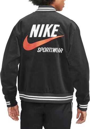 سترة Nike Sportswear Trend الرجالية Bomber Corduroy (as1، alpha، l، Regular، Regular، Black/Sail/University Gold) in Kuwait