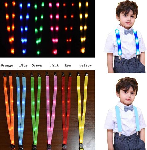 Children Boys Kids Light Up Suspenders - Adjustable Elastic Y Back LED Suspender (Blue) in Saudi Arabia