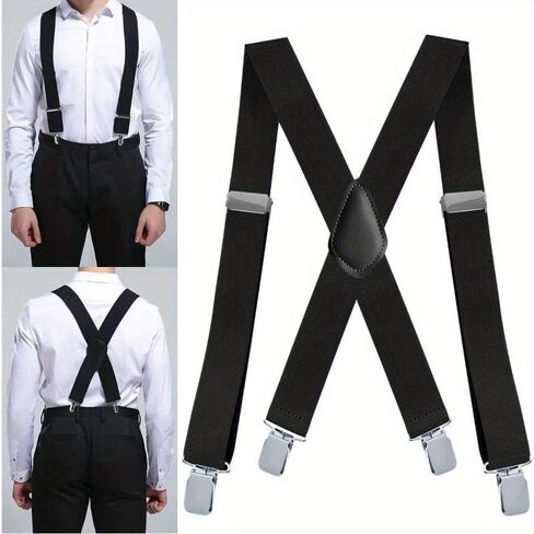1pc Heavy Duty Big and Tall Suspenders for Men, 3.5cm Wide X-back 4 Strong Clips, Adjustable Elastic Trouser Braces Strap Belts in Saudi Arabia
