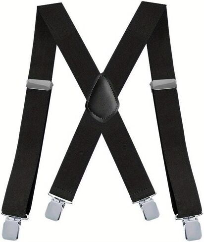 1pc Heavy Duty Big and Tall Suspenders for Men, 3.5cm Wide X-back 4 Strong Clips, Adjustable Elastic Trouser Braces Strap Belts in Saudi Arabia