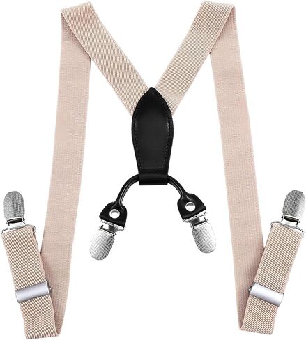 Xindojuz Toddler Suspenders for Boys, Elastic Y-Back Design Adjustable Kids Suspenders Boys Girls Toddler Baby with 4 Strong Metal Clips Heavy Duty, Beige Color, 70 (longest) ×2.54 cm) in Saudi Arabia