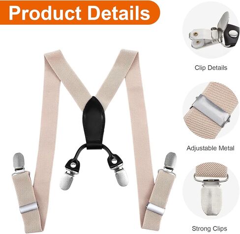 Xindojuz Toddler Suspenders for Boys, Elastic Y-Back Design Adjustable Kids Suspenders Boys Girls Toddler Baby with 4 Strong Metal Clips Heavy Duty, Beige Color, 70 (longest) ×2.54 cm) in Saudi Arabia