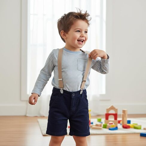 Xindojuz Toddler Suspenders for Boys, Elastic Y-Back Design Adjustable Kids Suspenders Boys Girls Toddler Baby with 4 Strong Metal Clips Heavy Duty, Beige Color, 70 (longest) ×2.54 cm) in Saudi Arabia