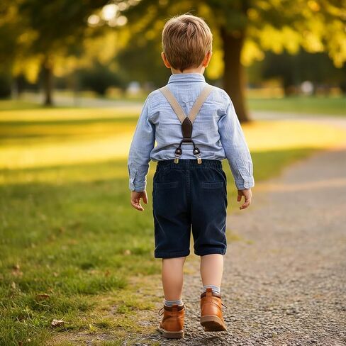 Xindojuz Toddler Suspenders for Boys, Elastic Y-Back Design Adjustable Kids Suspenders Boys Girls Toddler Baby with 4 Strong Metal Clips Heavy Duty, Beige Color, 70 (longest) ×2.54 cm) in Saudi Arabia