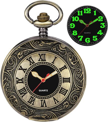 Tiong Smooth Covered Men's Pocket Watch,Luminous Arabic Numerals Black Dial Pocket Watch with Chain in Saudi Arabia