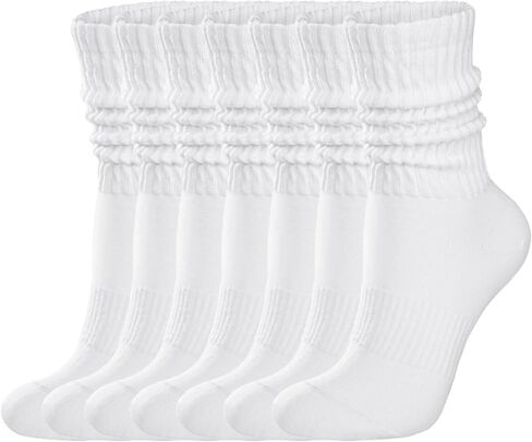 Womens Crew Scrunch Socks: 6 Pack Vintage Solid Cotton Mid Calf Slouch Socks - Athletic for Gym & Fitness in Saudi Arabia