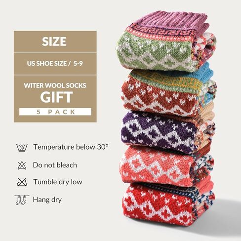 Premillow Wool Socks for Women - Womens Wool Socks Winter Sock for Women Men Warm Thick Knit Soft Vintage Casual Crew Sock in Kuwait