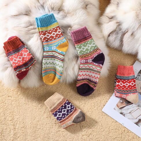 Premillow Wool Socks for Women - Womens Wool Socks Winter Sock for Women Men Warm Thick Knit Soft Vintage Casual Crew Sock in Kuwait