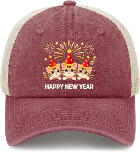 Happy New Year Parties 2026 Cat Golf Hats Running Caps for Women in Saudi Arabia