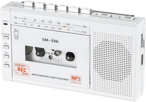 مشغل شريط كاسيت ومسجل محمول مع راديو AM FM، مؤشر طاقة LED، محمول، مكبر صوت عالٍ، ميكروفون، مقبس سماعة أذن 3.5 مم، مدعوم ببطاريات AC أو C للهدايا، المنزل in Kuwait
