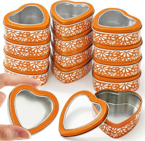 30Pcs Mexican Heart Shaped Tins Cielito Lindo Empty Heart Shaped Tins with Clear Lids Orange Mexican Metal Candle Candy Box Containers for Wedding Party Favor Candle Making DIY Crafts in Saudi Arabia