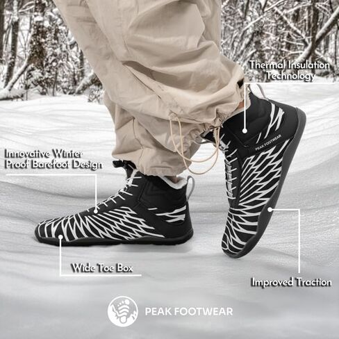 Peak Footwear Winter Barefoot Shoes – Non-Slip & Waterproof Minimalist Winter Shoes for Men & Women – Thermal Insulated, Wide Toe Box, Zero-Drop Sole, Lightweight Comfortable in Saudi Arabia