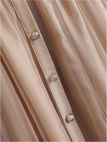 GORGLITTER Women's Mesh Pleated Long Flowy Skirt Fall Boho Color Block Patchwork High Waisted Button Down Maxi Skirts in Saudi Arabia