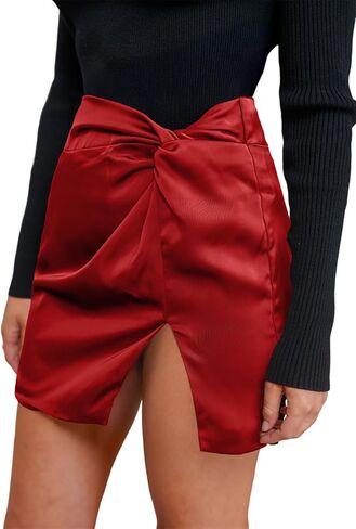 CUPSHE Mini Skirts Twist Notched Hem A-line Satin Waist Party Vacation Dressy Going Out Date in Saudi Arabia