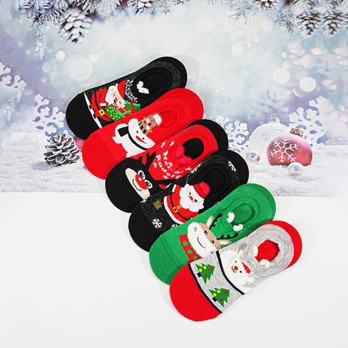 6 Pairs Cartoon Christmas Socks, Winter Warm Socks with Christmas Element Pattern for Xmas Gifts & Decor in Saudi Arabia