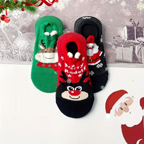 6 Pairs Cartoon Christmas Socks, Winter Warm Socks with Christmas Element Pattern for Xmas Gifts & Decor in Saudi Arabia