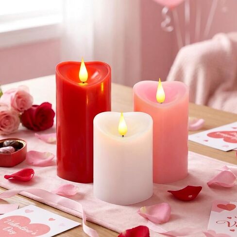 Retisee 3 PCS Valentine's Day Heart Pillar Candle - 4" 5" 6" LED Battery Operated Flameless Candle with Remote for Valentine Women Romantic Home Weeding Decoration Gift(Red, Pink, White) in Saudi Arabia