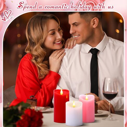 Retisee 3 PCS Valentine's Day Heart Pillar Candle - 4" 5" 6" LED Battery Operated Flameless Candle with Remote for Valentine Women Romantic Home Weeding Decoration Gift(Red, Pink, White) in Saudi Arabia