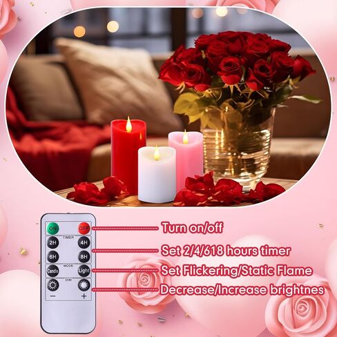 Retisee 3 PCS Valentine's Day Heart Pillar Candle - 4" 5" 6" LED Battery Operated Flameless Candle with Remote for Valentine Women Romantic Home Weeding Decoration Gift(Red, Pink, White) in Saudi Arabia