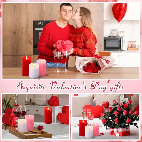Retisee 3 PCS Valentine's Day Heart Pillar Candle - 4" 5" 6" LED Battery Operated Flameless Candle with Remote for Valentine Women Romantic Home Weeding Decoration Gift(Red, Pink, White) in Saudi Arabia