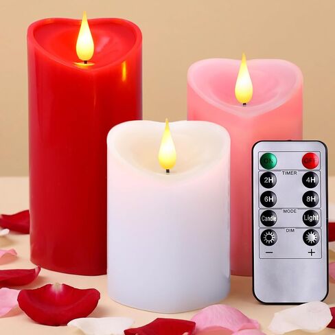 Retisee 3 PCS Valentine's Day Heart Pillar Candle - 4" 5" 6" LED Battery Operated Flameless Candle with Remote for Valentine Women Romantic Home Weeding Decoration Gift(Red, Pink, White) in Saudi Arabia