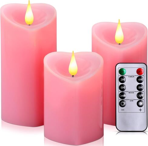 Retisee 3 PCS Valentine's Day Heart Pillar Candle - 4" 5" 6" LED Battery Operated Flameless Candle with Remote for Valentine Women Romantic Home Weeding Decoration Gift(Red, Pink, White) in Saudi Arabia