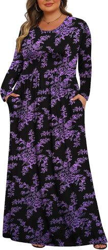 فساتين Tencede للسيدات بمقاس كبير وأكمام طويلة مع جيوب، فستان طويل كاجوال 1X-5X in Kuwait