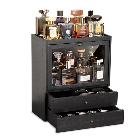 منظم العطور من إمفوجو، حامل عطور خشبي عمودي من 4 طبقات للرجال، منظم عطور مقاوم للغبار بسعة كبيرة مع درج تخزين مزدوج، هدية لأحبائك (أسود) in Saudi Arabia